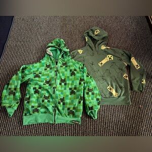 Lot Of 2 Minecraft Hoodie Youth Medium 10/12 Creeper Full Zip Mask Sweatshirt